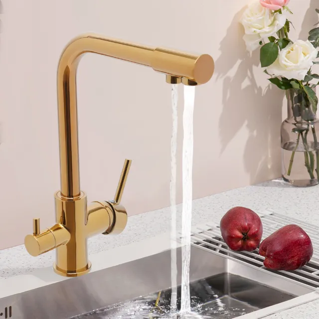 3 Wege Trinkwasserhahn Armatur Gold Küchenarmatur Wasserfilter Wasserhahn NEU