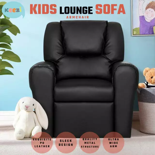 Keezi Kids Recliner Chair PU Leather Sofa Lounge Couch Children Armchair Black