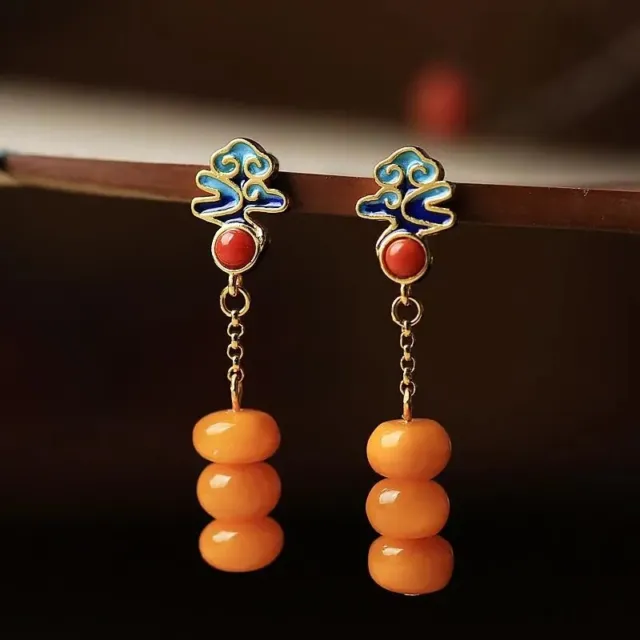 Chinese style earrings female retro tassel earrings beeswax ethnic style jewelry