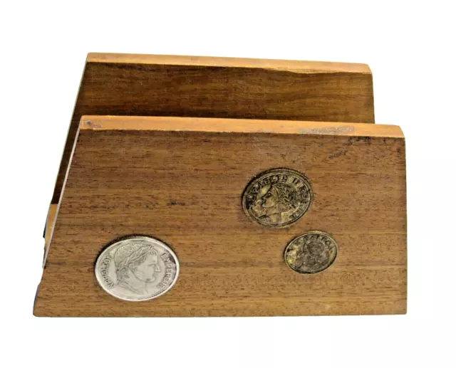 Incrustación de monedas Napoleón Madera Portacartas Oficina Portaarchivos Teca?  MCM #A4