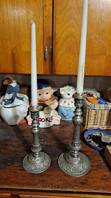 Silver Plate  Candlestick Holders Made In India.  13.5"  and 11.5"