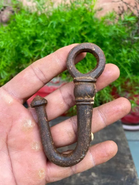 Antique Old Iron Hand Forged Mughal Rare 1700's Hanging Hook Hanger