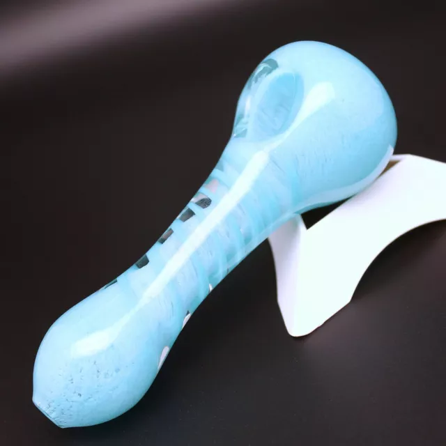 4.5" Spiral Heavy Glass Smoking Pipe Thick Light Blue Smoke Bowl Tobacco Spoon