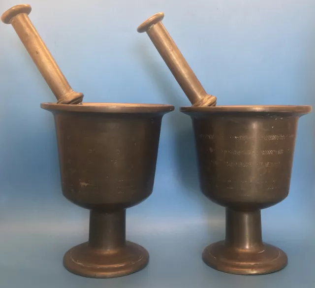 Vintage Solid Brass Mortar and Pestle Pair Set Medicine Herb Apothecary Pharmacy