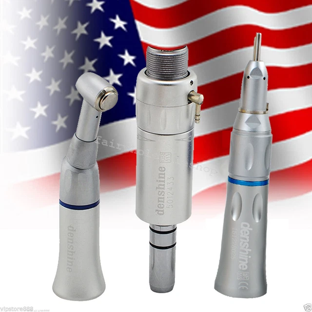 Dental Push Button Low Speed Handpiece Straight Contra Angle Air Motor 2Holes US