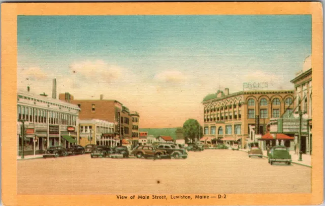 c1940 Main Street Lewiston Linen Maine ME K6