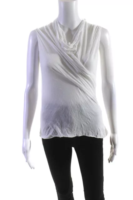 Rick Owens Lilies Womens White Drape Neck Twist Sleeveless Blouse Top Size 10