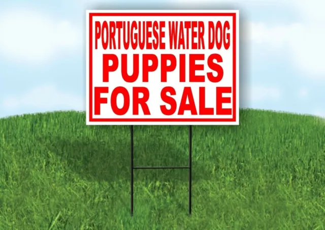 Portuguese Water Dog PUPPIES FOR SALE RED Yard Sign Road with Stand LAWN SIGN