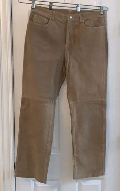 Boston Proper 100% Suede Leather Pants Size 16 Tan Brown 5 Pocket Design Trouser