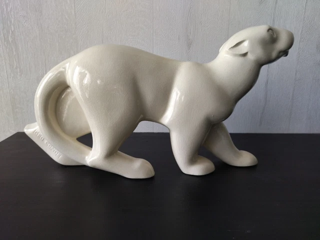 GEO CONDE - Panthère - ART DECO - Céramique crème, craquelé