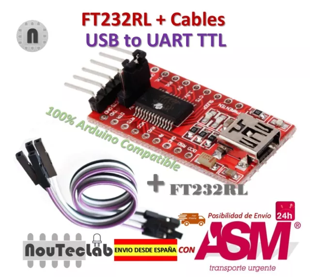 FTDI FT232RL USB to TTL Serial Converter Adapter Module 5V and 3.3V + Cable