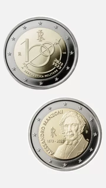 LOTTO 2x2 EURO COMMEMORATIVI ITALIA 2023 - AERONAUTICA MILITARE+MANZONI