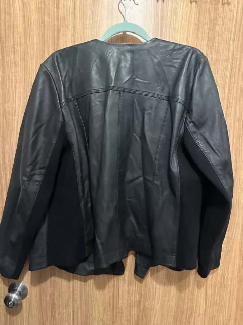 Sejour Waterfall Drape Collar Cardigan  Black Leather Jacket Size OX 2