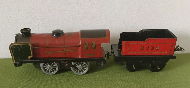 Ancienne Locomotive Mécanique Hornby Meccano - Tôle Lithographiée Rouge, Fonctionne, France 1948