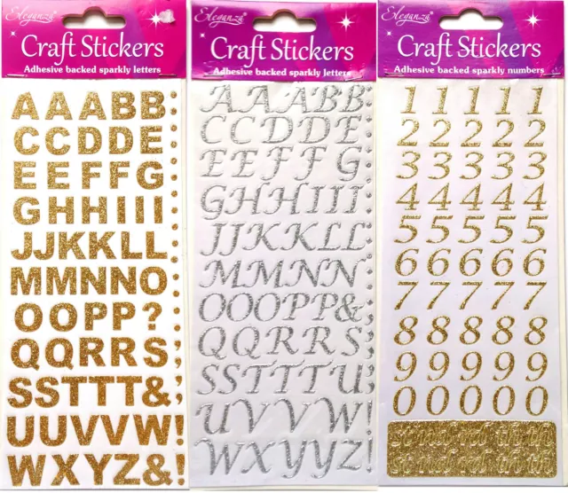Self Adhesive Stick On Glitter Alphabet Letters Numbers For Card Making Craft