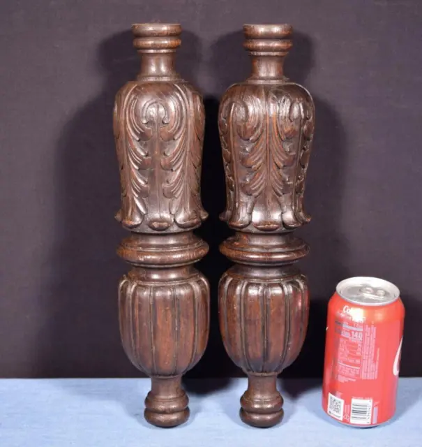 *13" Pair of French Antique Solid Oak Posts/Pillars/Columns/Balusters Salvage 2