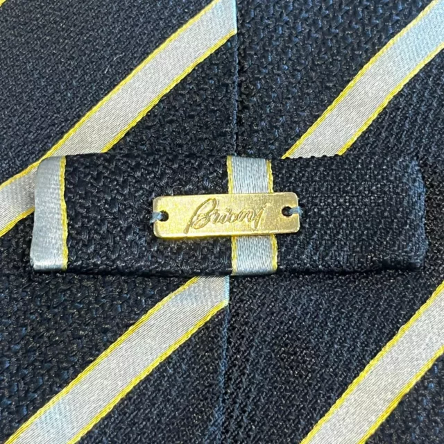 £225 Brioni Mens  Black Geometric Weave Stripe Silk Tie Handmade In Italy Y7