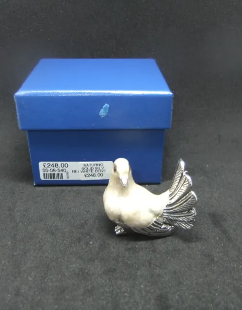 Saturno Solid Sterling 925 Hallmarked Silver & Enamel Miniature Dove Figure