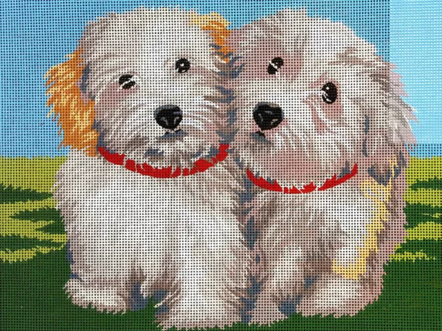 Needlepoint Painted Canvas Gobelin Dogs. 16"x20" 10401 by Collection D'Art