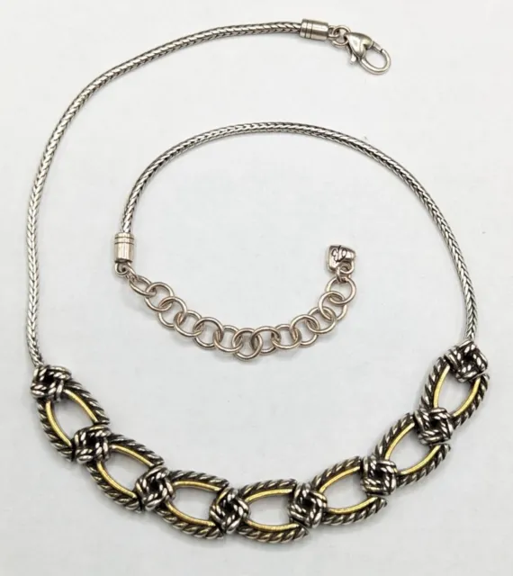 Reversible Brighton Silver Plated Gold Accent Twisted Curved Link Necklace