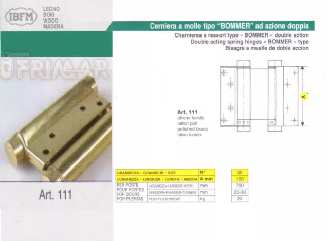 COPPIA CERNIERE A MOLLA BOMMER FAR WEST mm.100 IN OTTONE IBFM 2