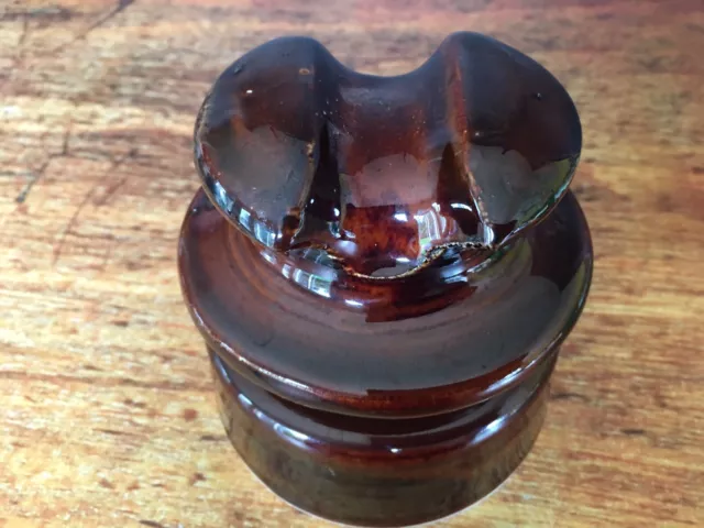Large Locke Ceramic Porcelain Brown Glazed Antique Insulator Vintage 4