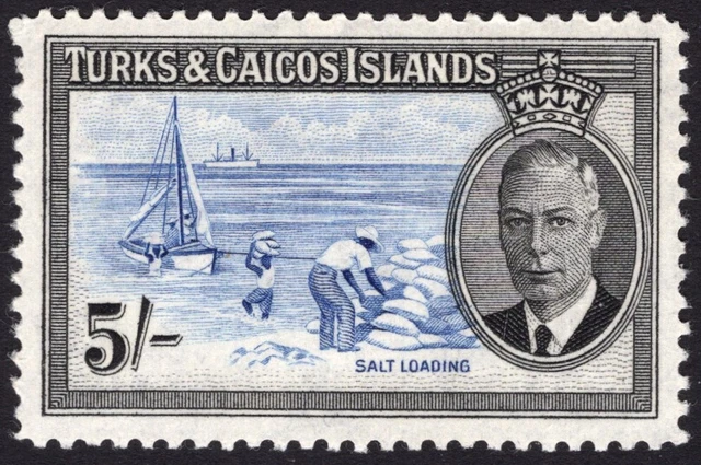 TURKS & CAICOS ISLANDS-1950 5/- Blue & Black Sg 232 LIGHTLY MOUNTED MINT