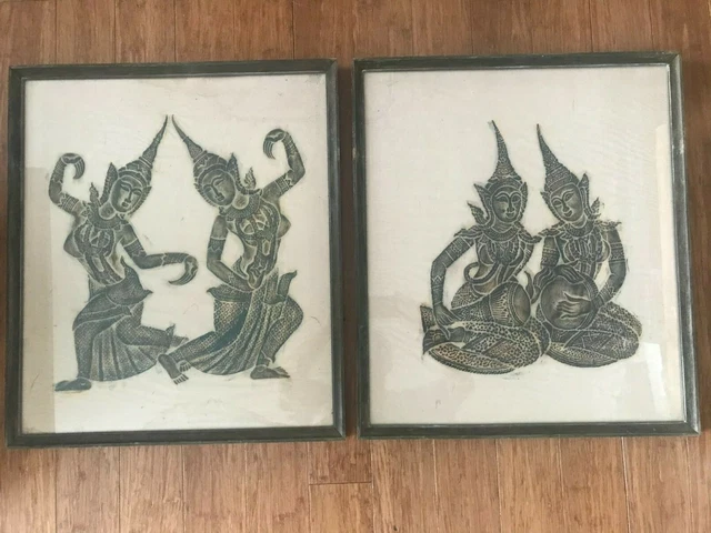 Special Sale TWO  Thai Temple Rubbings / Dancers & Musicians