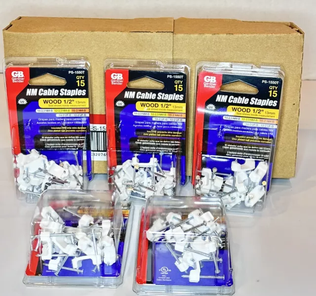 75 (5 pks of 15) Gardner Bender Wood 1/2 “ Insulated NM Cable Staples PS-1550T
