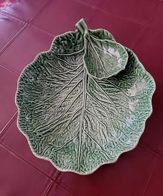 Bordallo Pinheiro Portugal Green Cabbage Leaf Chip & Dip Serving Bowl Majolica