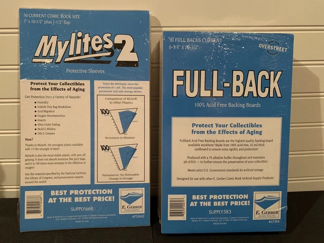 E.Gerber (50 Set) Current Size Full-Back Boards (675FB) & Mylites2 Bags (700M2)