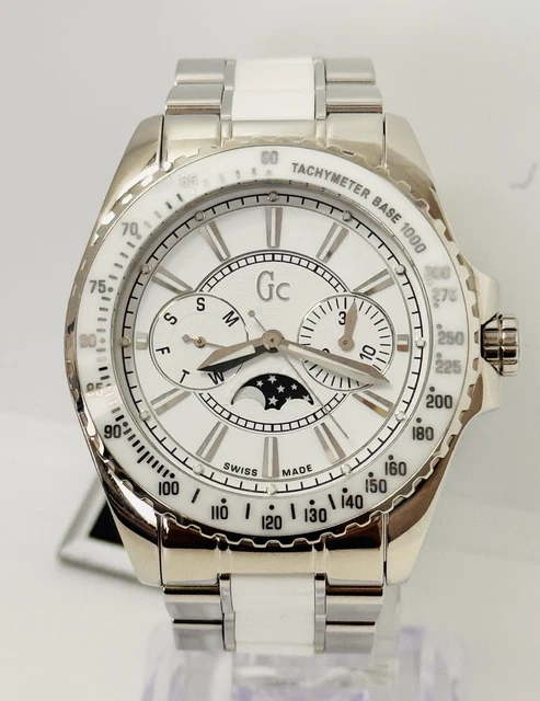 GUESS 41005M1 GC Moonphase White Ceramic White Dial watch. 38mm,Swiss Made 6.5”