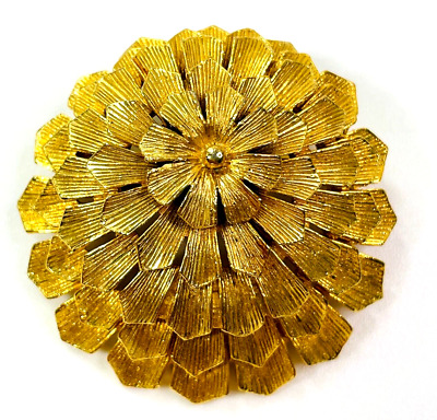 Vintage Gold Tone Domed Flower Brooch Pin Signed LISNER 1.75" 3D Design