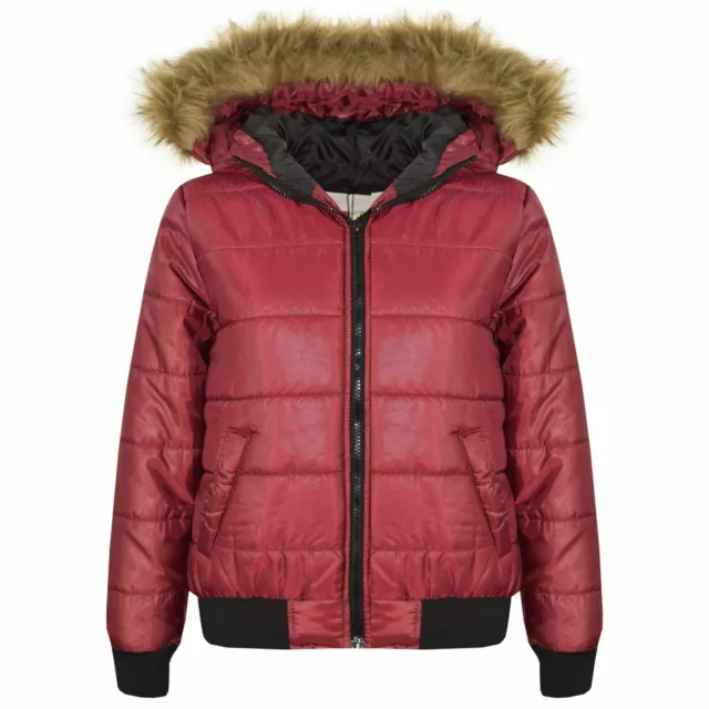 Boys Girls Jackets Kids Wine Maya Faux Fur Hooded Padded Puffer Coats 5-13 Years