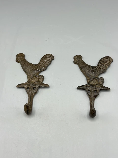 Rooster Key Wall Hook Towel Hat Coat Hanger Rustic Cast Iron Antique Style