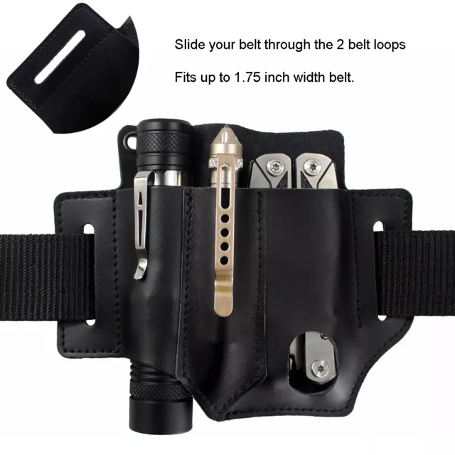 Tactical Leather Tool Knife Sheath Pockets Multitool Holder Organizer Belt Pouch