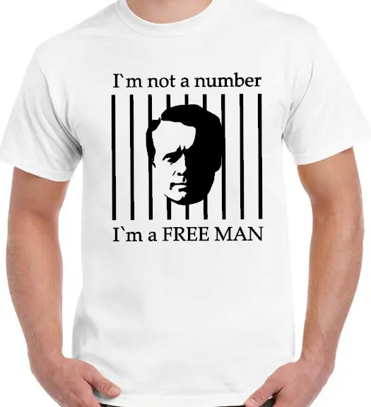 Kult-TV-SERIE The PRISONER Nummer 6 I`m a free Man Herren T-Shirt Geschenk