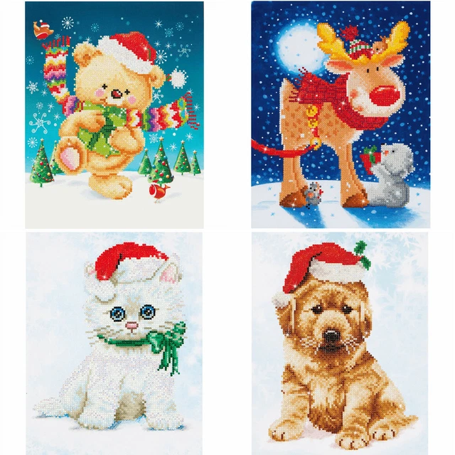 Diamond Dotz Diamond Painting Kit Intermediate Level Christmas Dog Cat