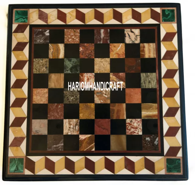 Marble Chess Dining Table Multi Mosaic Stone Inlaid Collectible Arts Decor H3933