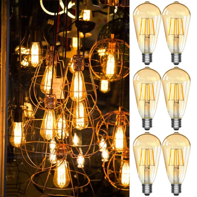 6x Edison Lampe Birne ST64 E27 4W Vintage Antike Retro Licht LED Filament 220V
