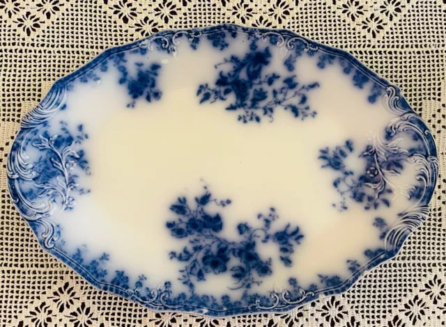 W. H. Grindley JANETTE Flow Blue Antique Serving Platter 17" c1891-1914