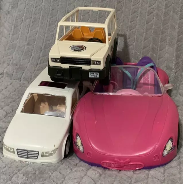 Plastic Toy Car Bundle Doll Sized Playmobil Style x3 Limousine Fun Cars