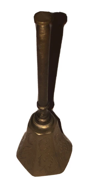 India Brass Bell With Long Handle & Ornate Design