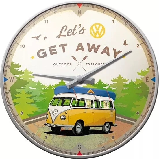 VW Volkswagen Away Nostalgie Wanduhr Glas 31cm Wall Clock