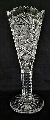 American Brilliant Cut Trumpet Vase Crystal 10.25" tall