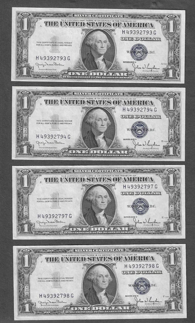 FR. 1613 Unc - (4)  Notes - One Dollar $1- Series 1935D Silver Certificates