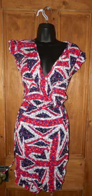 NWTS Union Jack British Red white and blue faux wrap dress size 18 Pinup girl