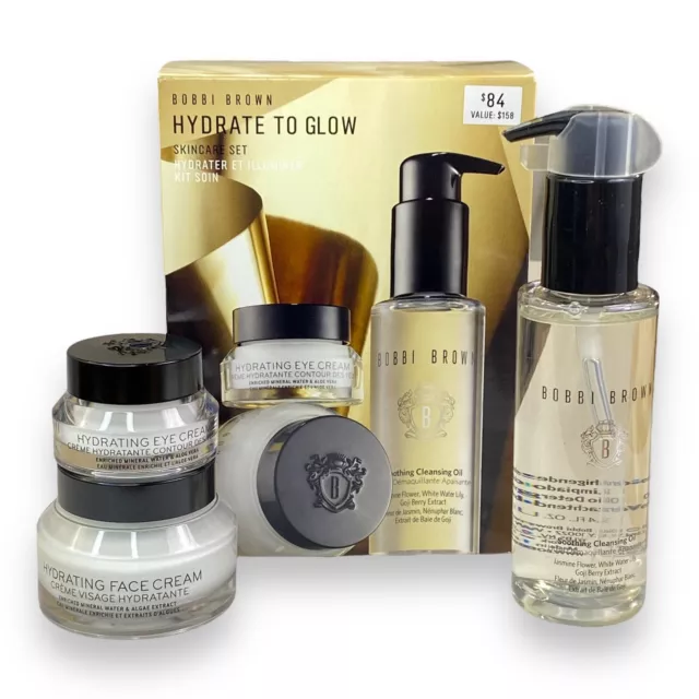 Bobbi Brown Hydrate To Glow Skincare Set: Cleansing Oil, Face & Eye Cream NIB