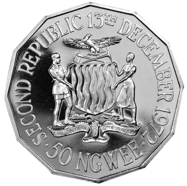 ZAMBIA 50 Ngwee 1972 Proof 'Second Republic, 13 December' Mtg.2,000