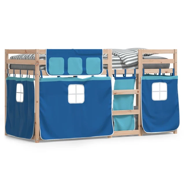 BUNK BED BLUE Solid Pine Wood 90x200cm Kids Cabin Bunk with Curtains ...